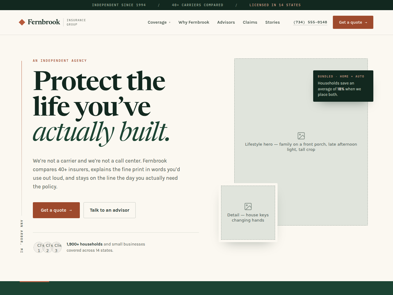 Screenshot of the Fernbrook template homepage