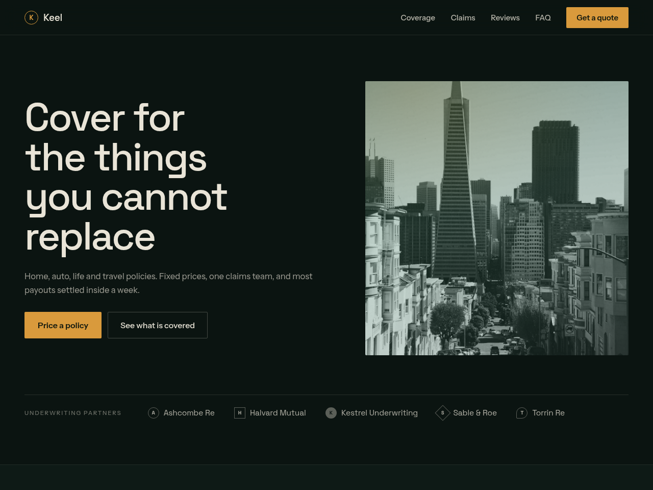 Screenshot of the Keel template homepage