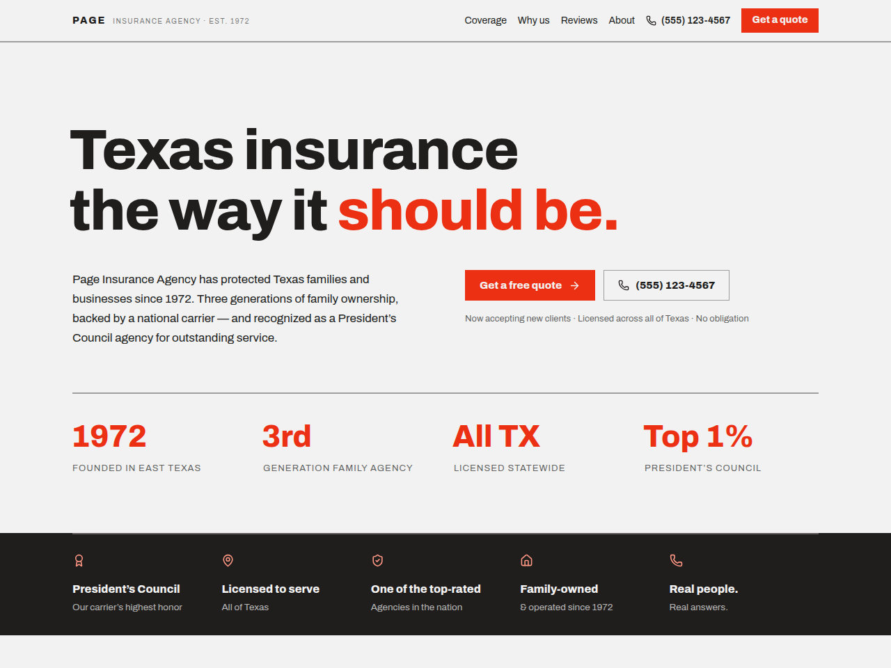 Large screenshot of the Page template homepage
